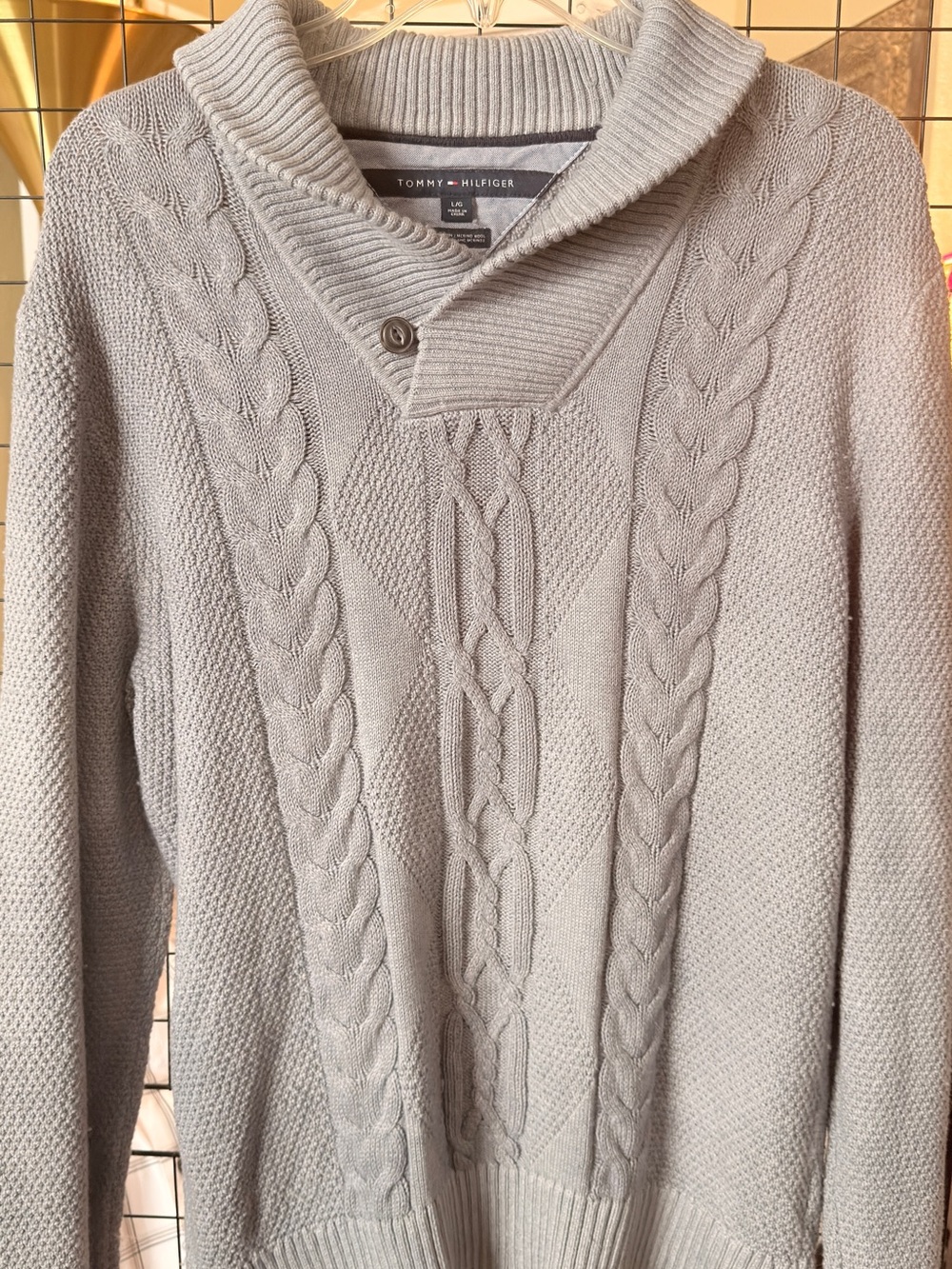 Tommy Hilfiger Men's Pima Cotton & Merino Wool Cable Knit Shawl Collar Sweater